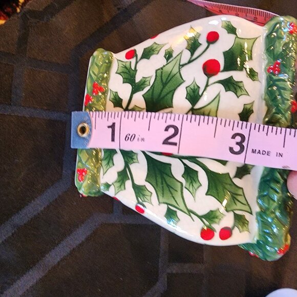 Handpainted Ceramic Holly Berry Planter Set With 3 Square Pots & Tray Holiday De - Picture 8 of 10